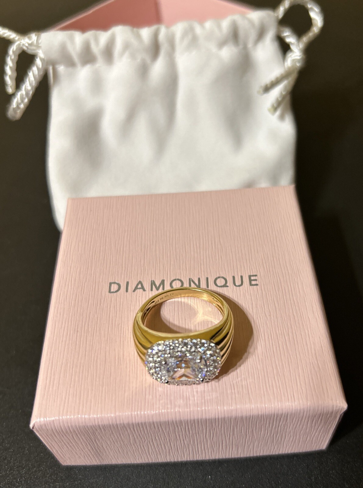 Diamonique x Jennifer Miller Cushion Statement Ring, Sterling Silver Size 10