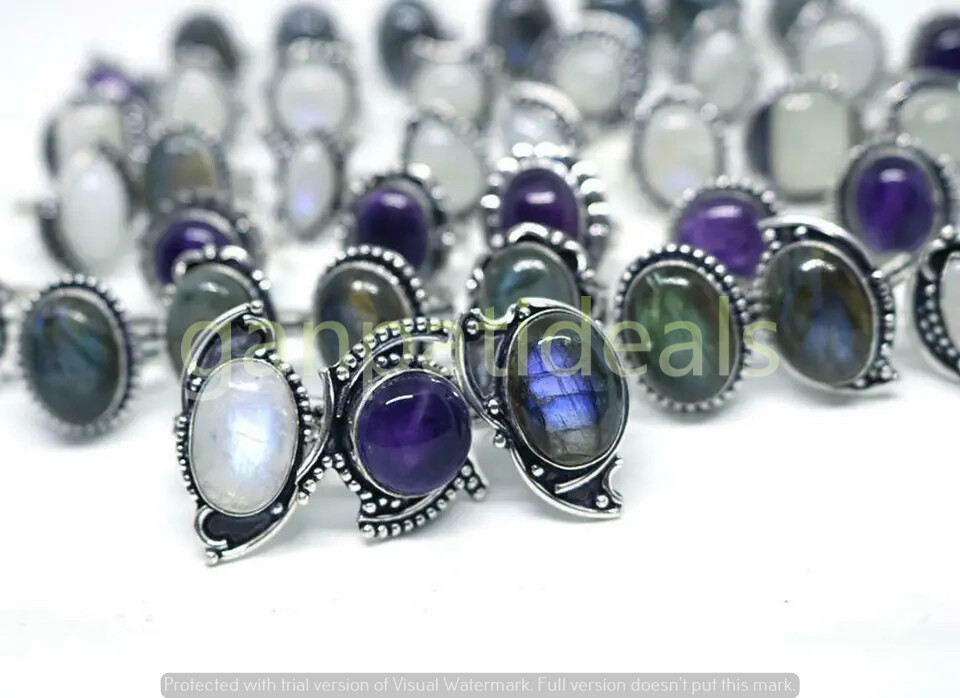 1000pcs Lot Labradorite & Mix Gemstone Rings Lots 925 Silver Plated Jewelry
