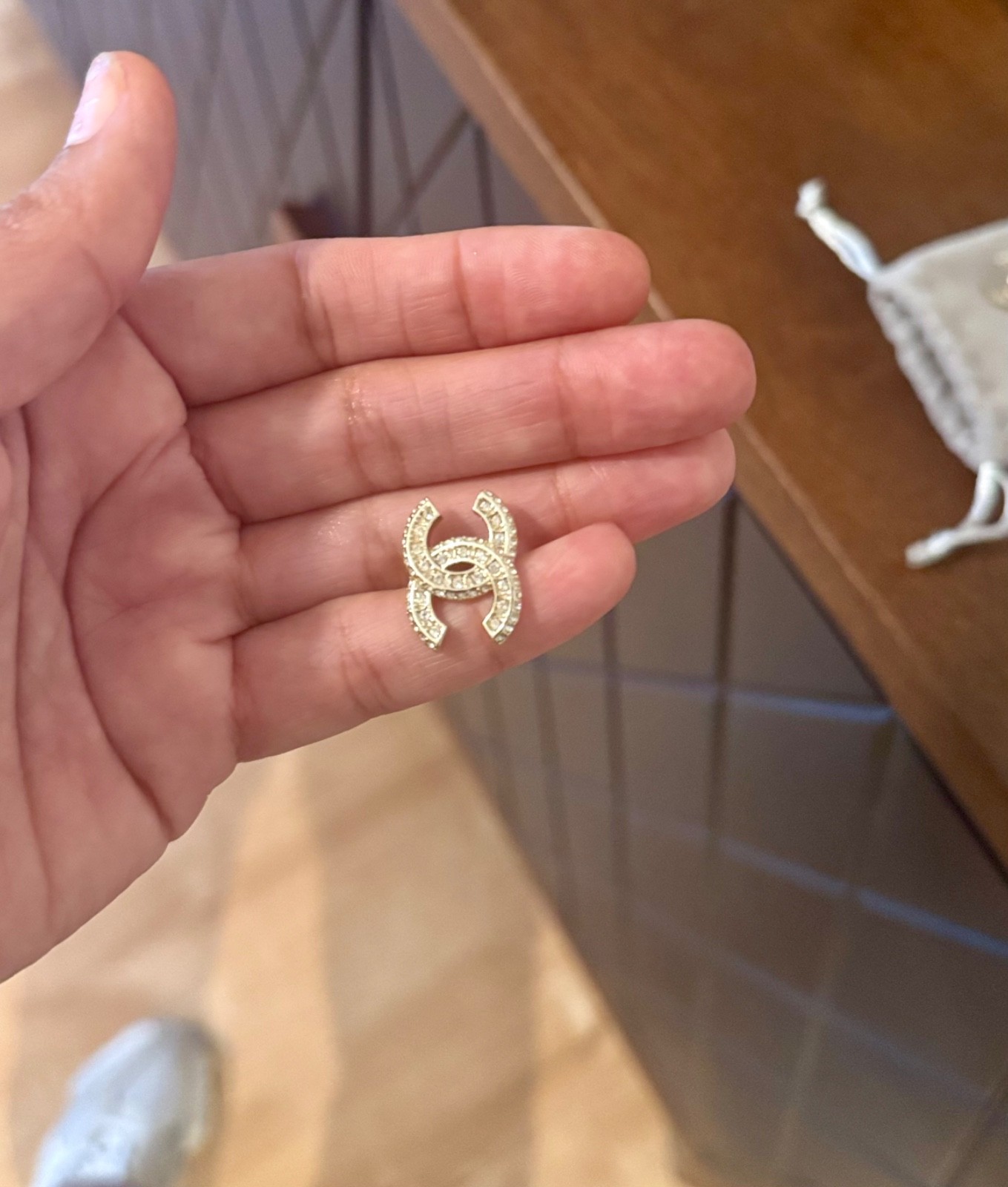 Authentic Chanel CC Crystal Gold Tone Stud Earrings