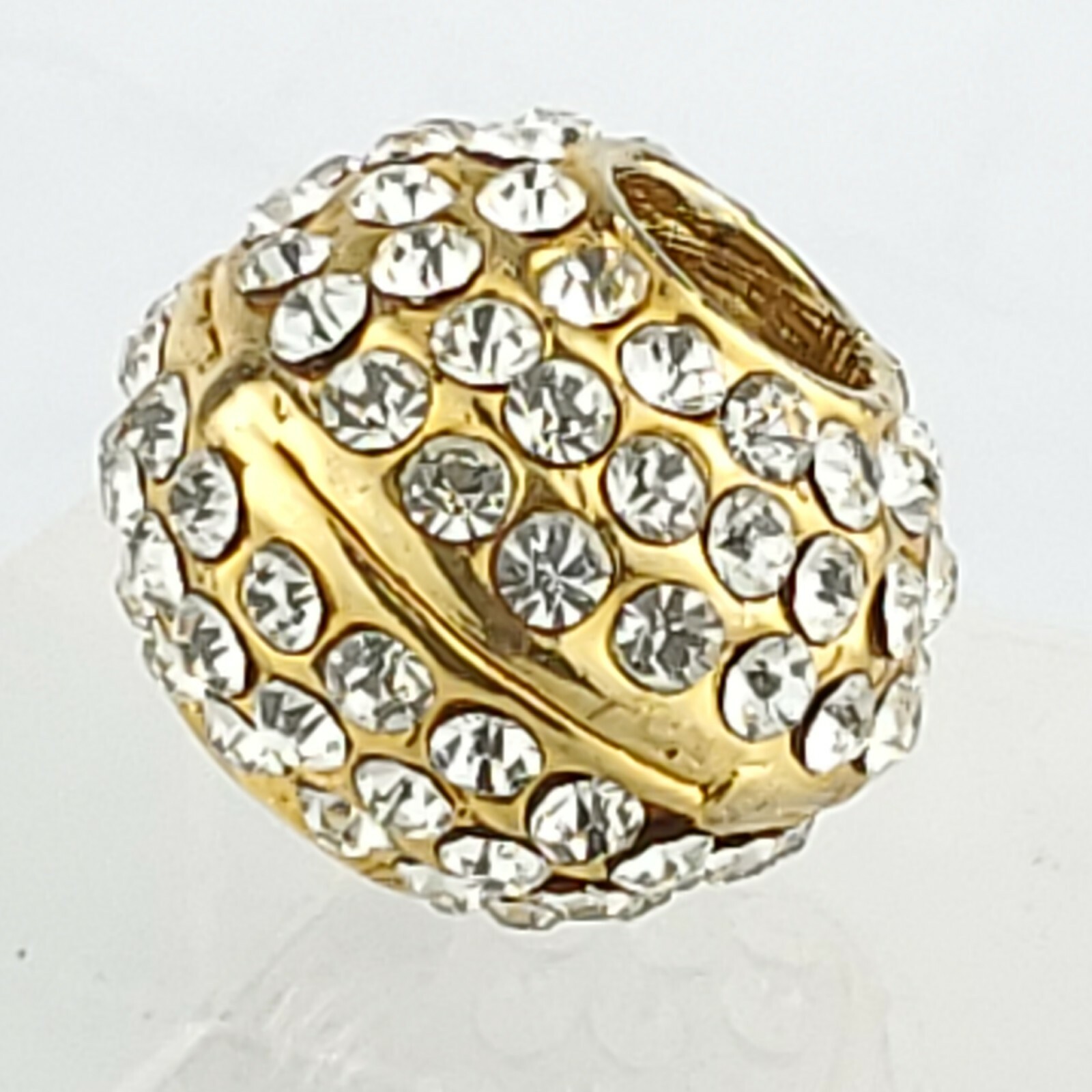 Gold Tone Rhinestone Faux Pave Bead Slider Pendant Costume Jewelry Bling Orb