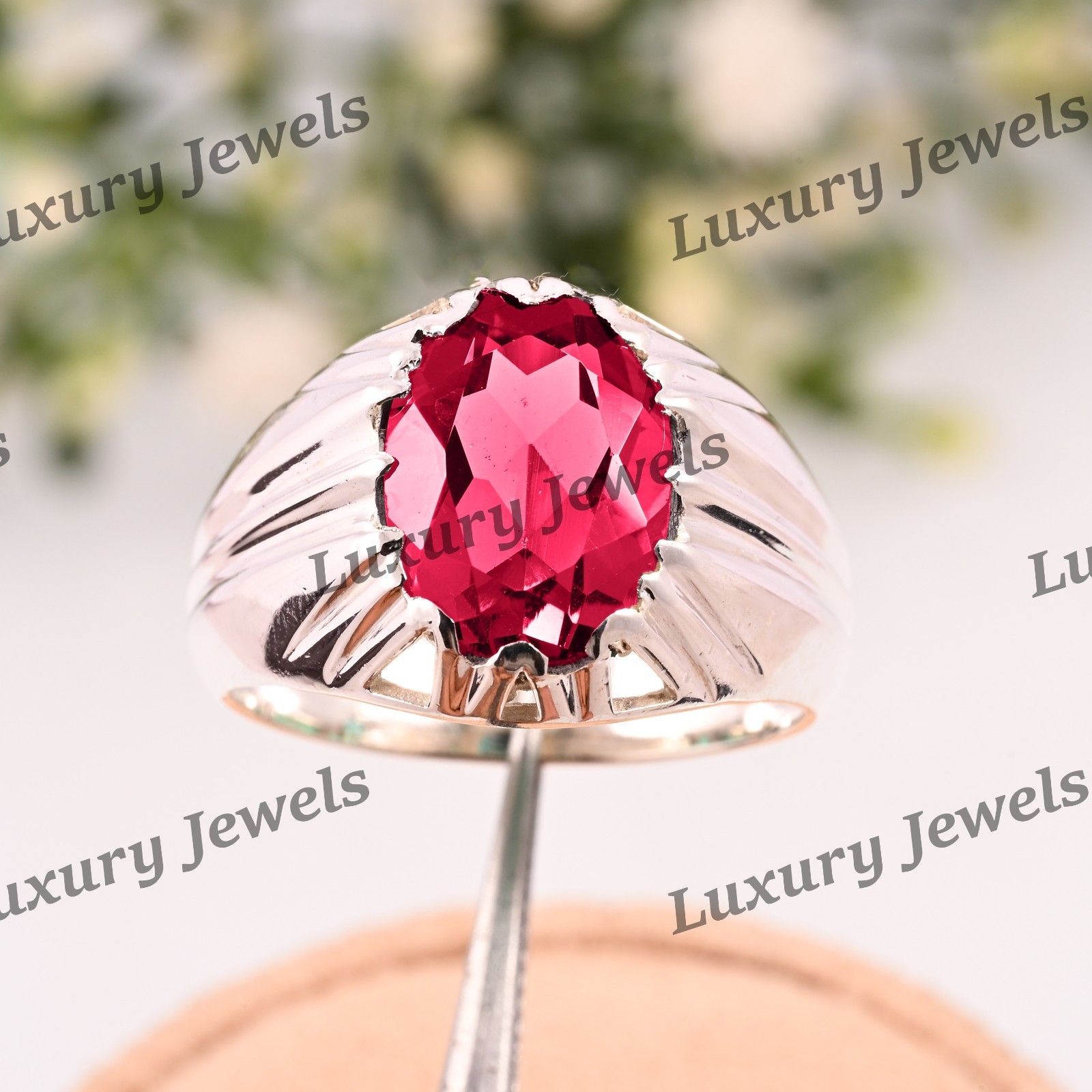 Natural Pink Tourmaline Men’s Ring 925 Sterling Silver Handmade Jewelry