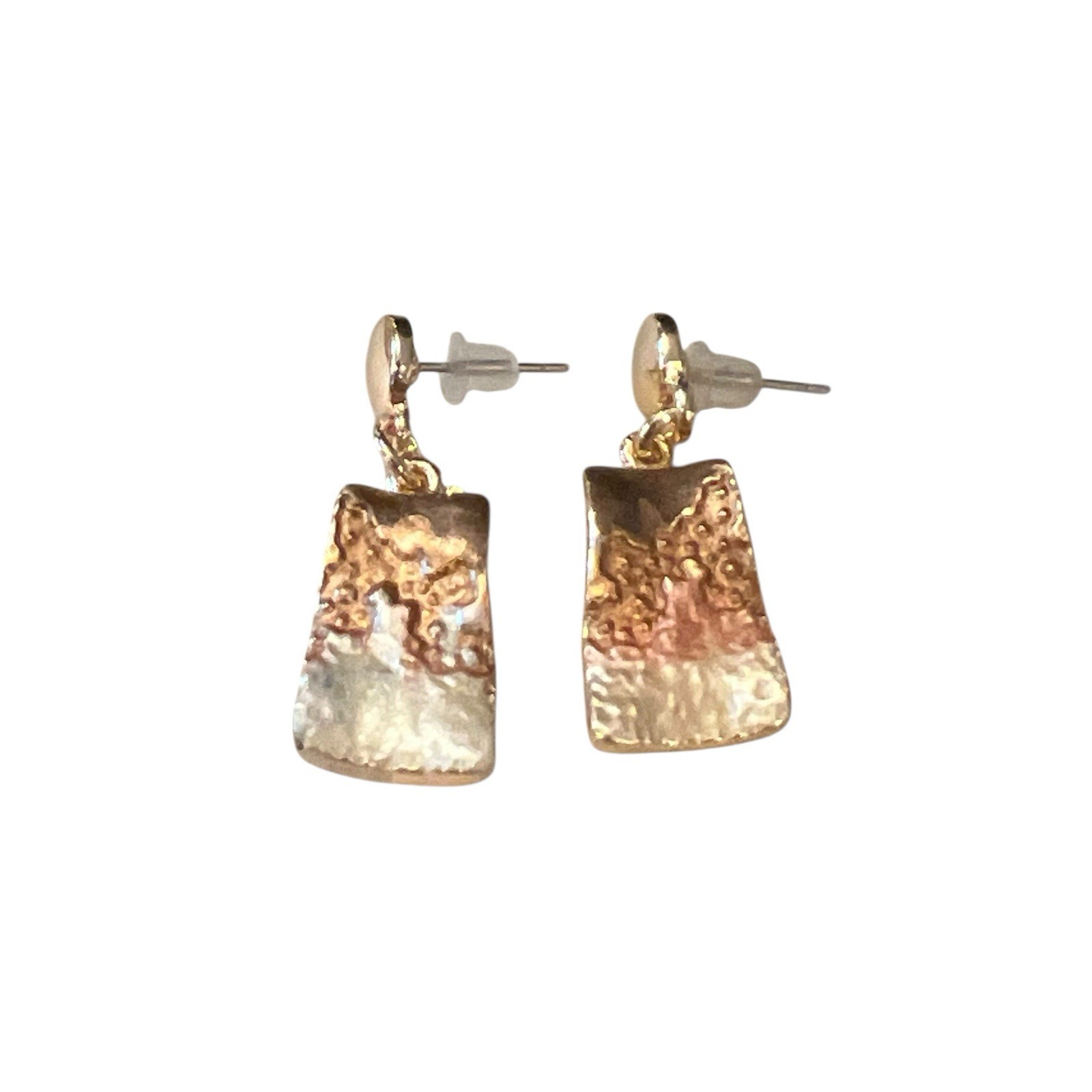 Copper & Cream Tone Metal Statment Bib Necklace Earrings Set Unique Wearable Art