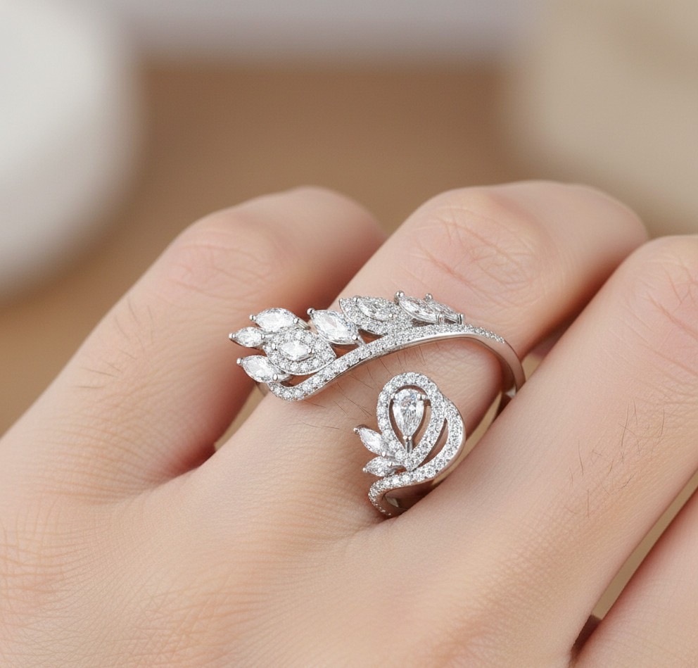 Lovely Bypass Promise Ring 14K White Gold Plated In Round Cut Simulated Diamond