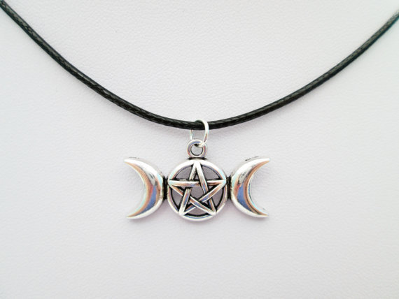 New Silver Pentacle Pentagram Wiccan Triple Moon Goddess Pendant Charm Necklace