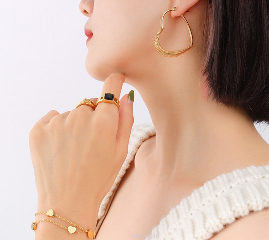 Women Girl Titanium Stainless Steel Gold and Silver Love Wire Heart Hoop Earring