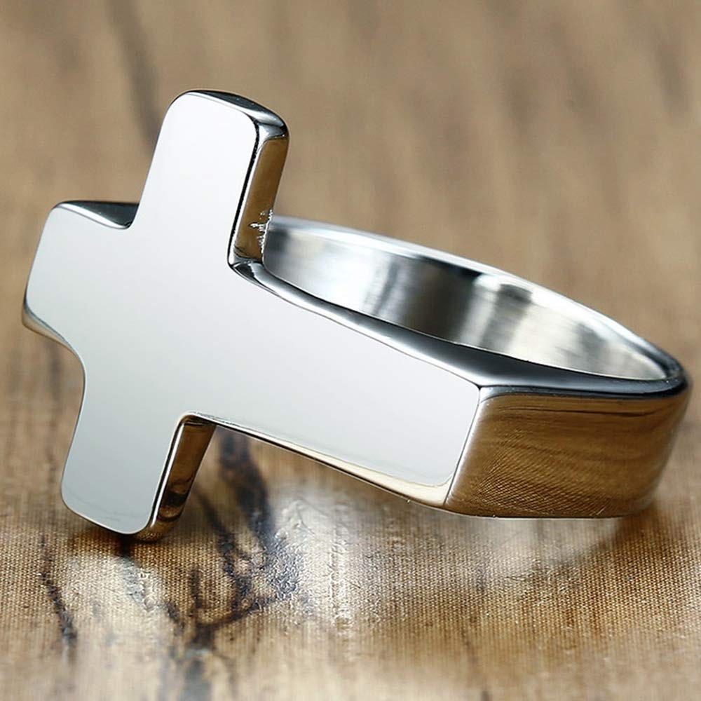 Jewelers Stainless Steel Christian Sideways Cross Signet Style Ring (Silver, 7)
