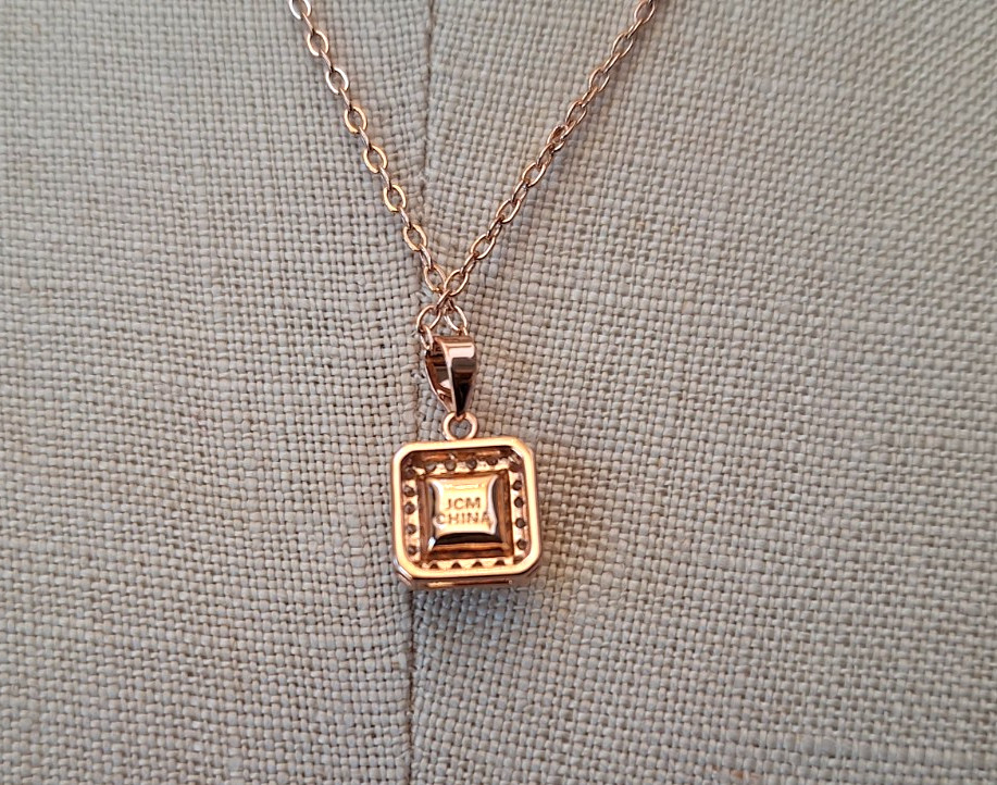 JCM China Rose Gold Toned Square CZ with Pave on 18″ Cable Chain Necklace