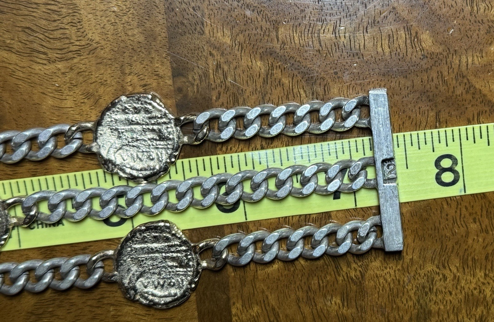 Tat2 Designs 3-Strand Heavy Curb Chain Bracelet with Roman Style Coins