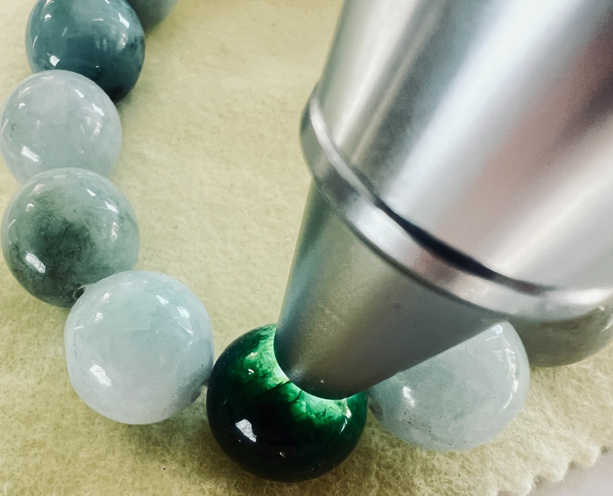 Burmeses Type A Jadeite Adjustable White Green Beaded Bracelet 13.5mm 翡翠缅紫绿