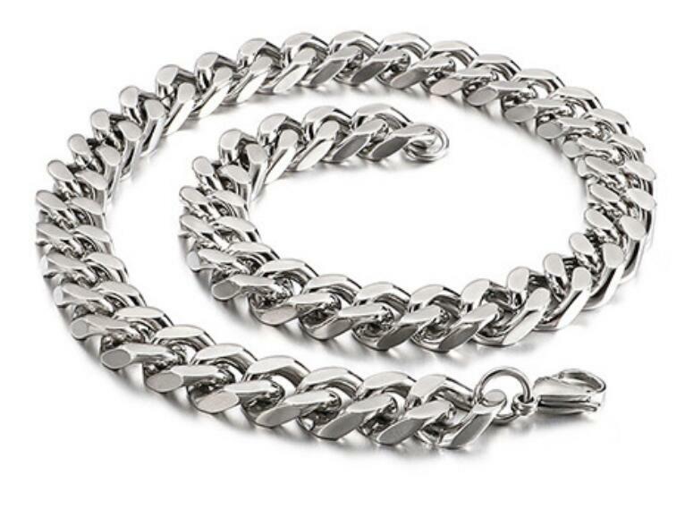 8/11/13mm Wide 24inch Silver Cuban Curb Link Chain Necklace Stainless Steel Mens