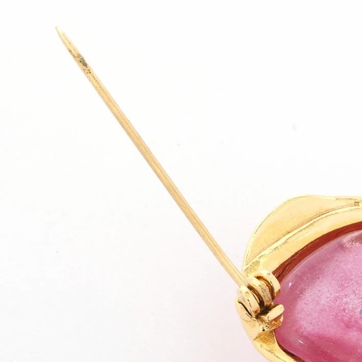 Vintage CHANEL 96P Coco Mark CC Pink Gripoix Gold Plated Pin Brooch in Rare