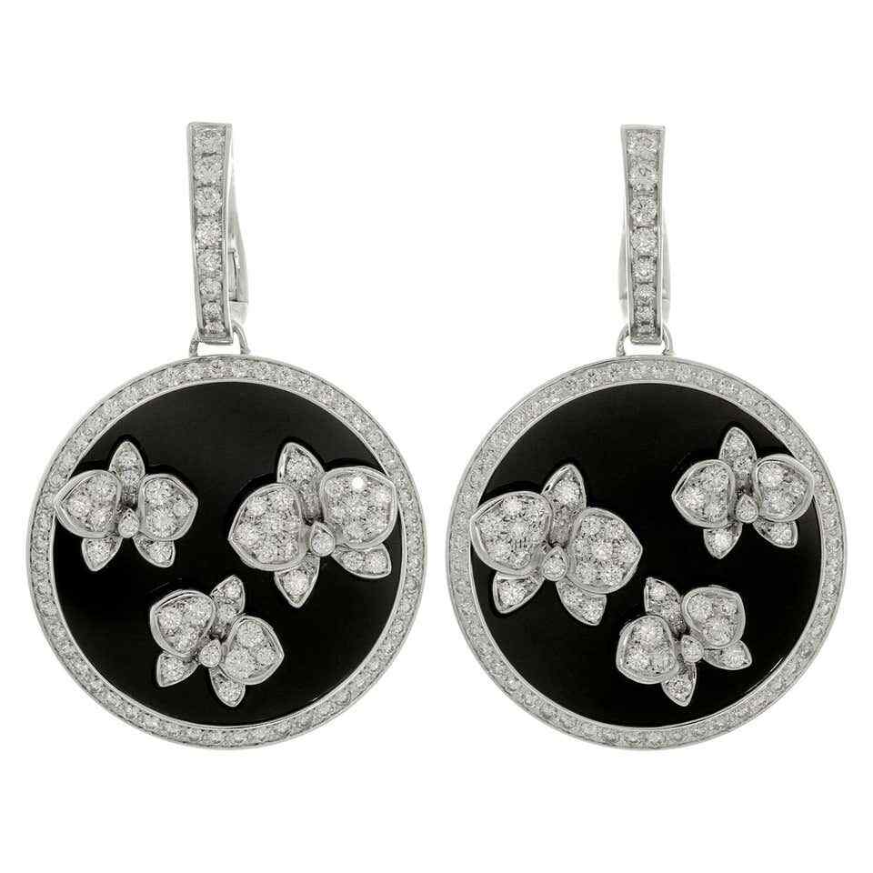 Sparking 3.10CT White Simulated Sapphire & Black Onyx Circle Drop Women Earrings