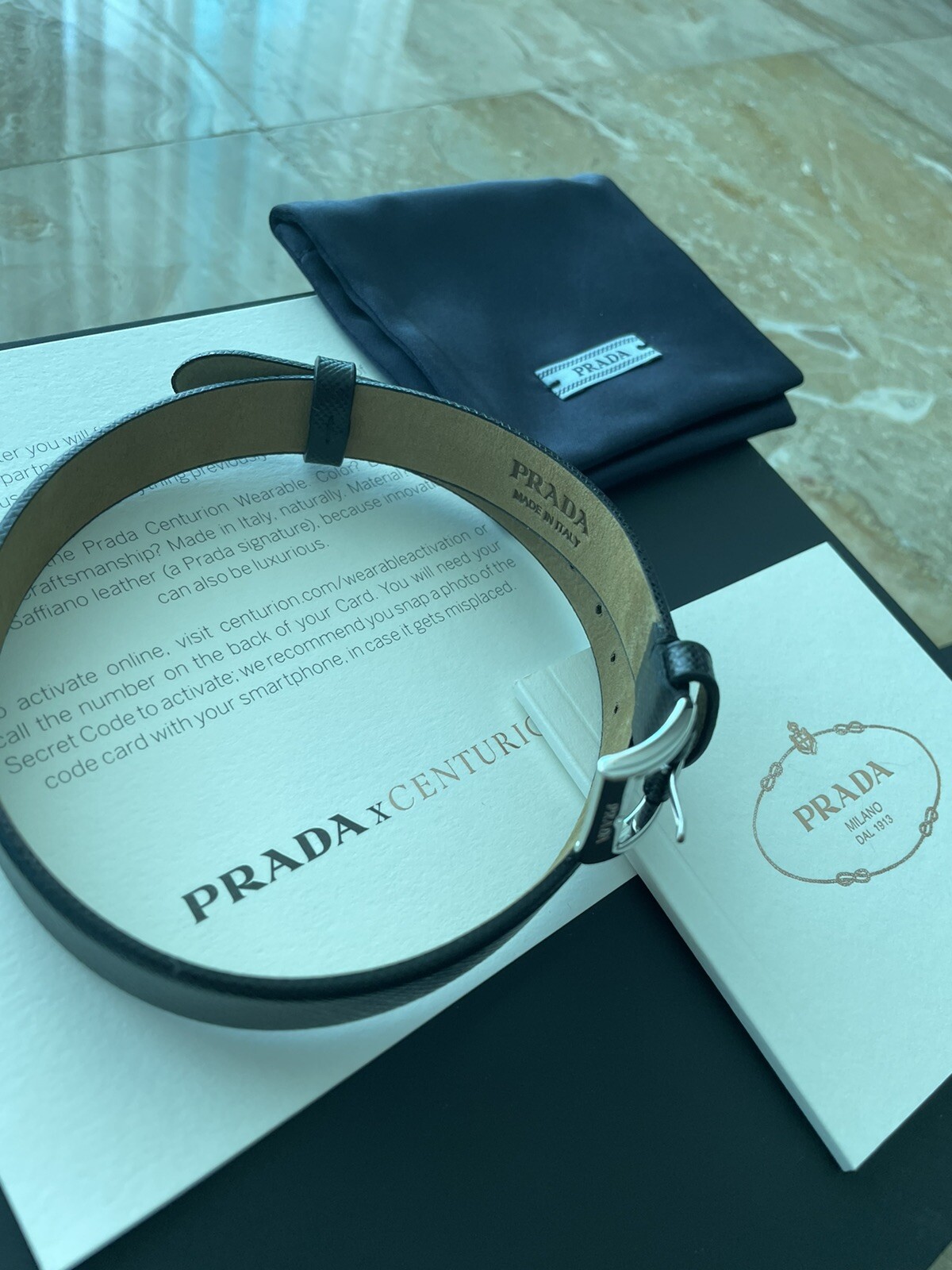 Prada x American Express Amex Centurion Black leather Wearable Bracelet W/ Box