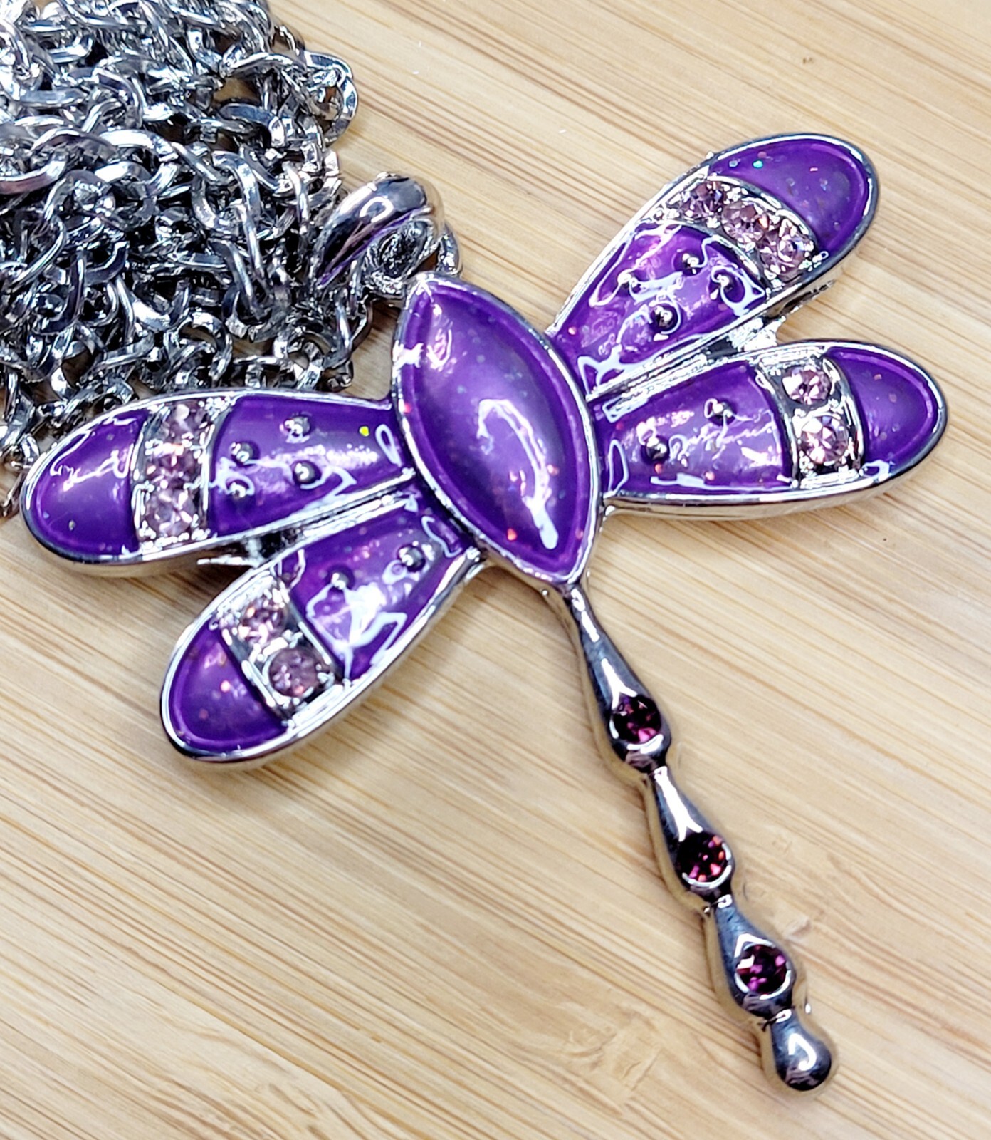 PURPLE DRAGONFLY Pendant Vintage NECKLACE with Gift Bag BRAND NEW !