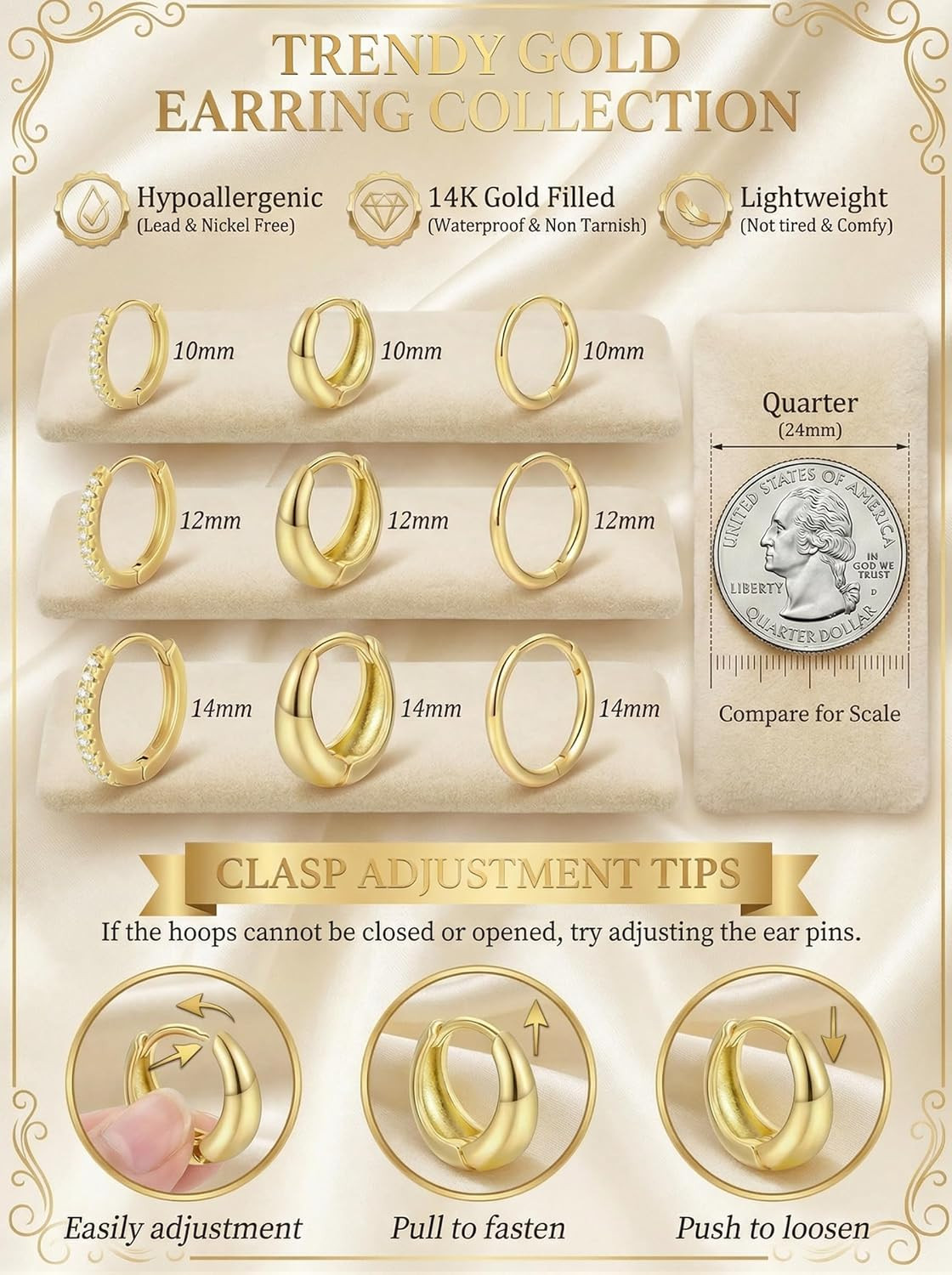 9 Pairs Gold Huggie Hoop Earrings Sets for Women, 14K Gold Plated Small Hoop Ear