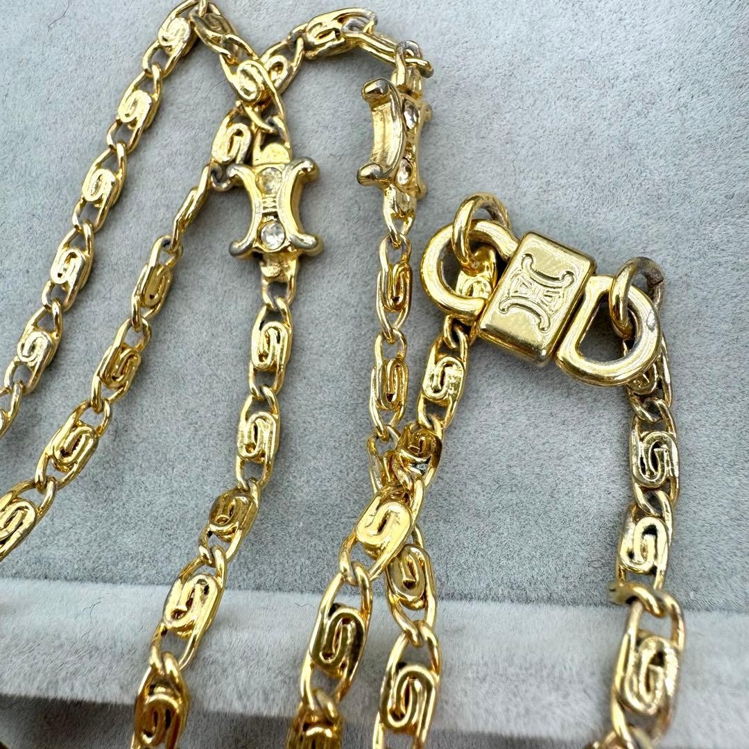 Genuine CELINE Triomphe Long Chain Necklace 80cm 31in Gold Used From Japan