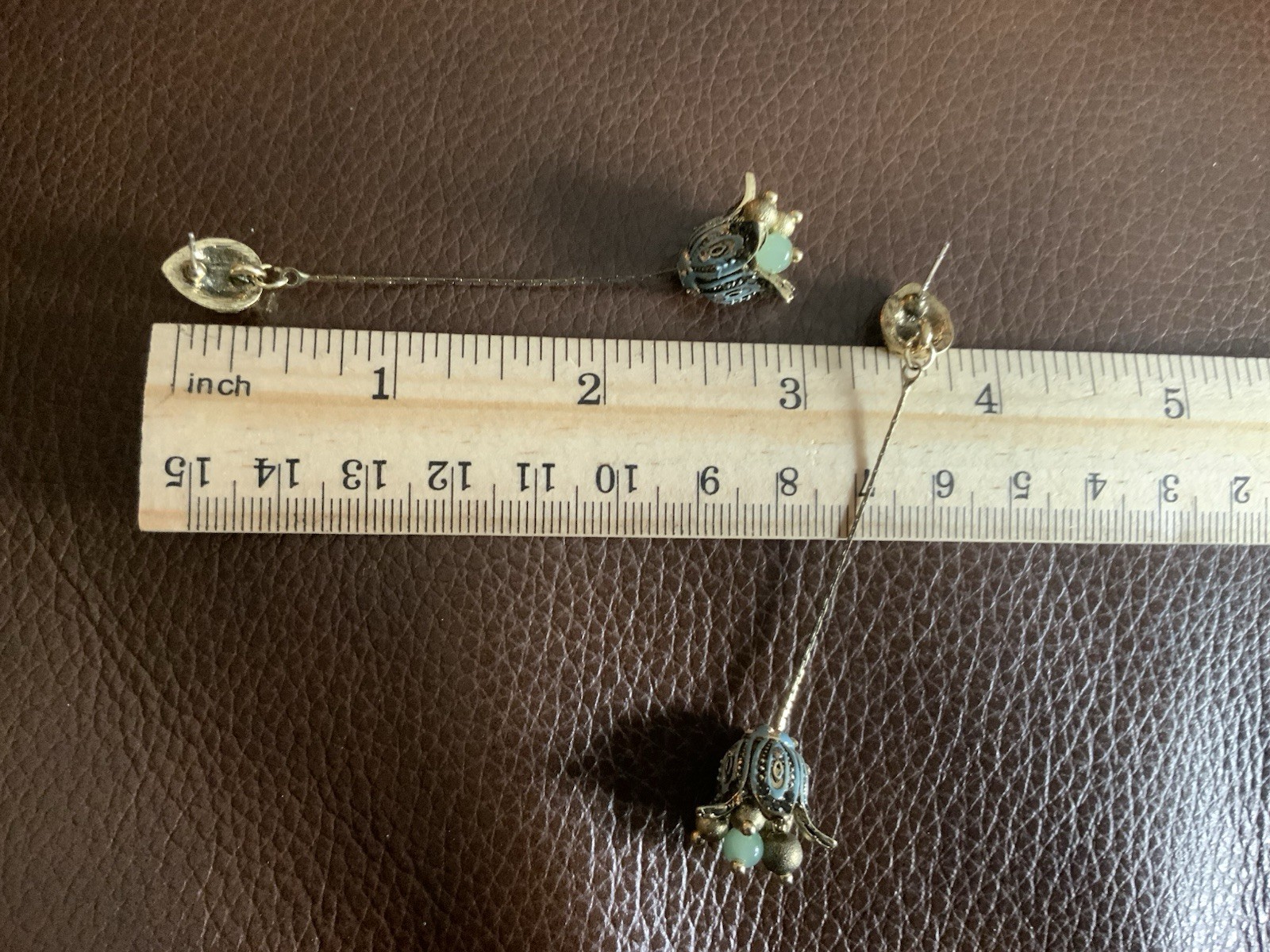 Art Deco Museum Flower Earrings Filigree VTG Gold Antique Bell Boho Chain CZ