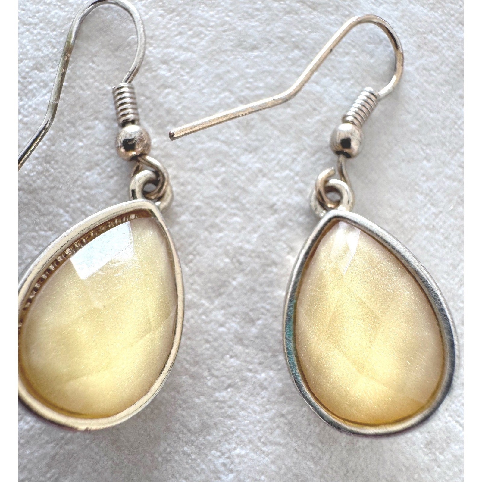 Champagne Faceted Teardrop Dangle Earrings Silver Tone Minimalist Chic