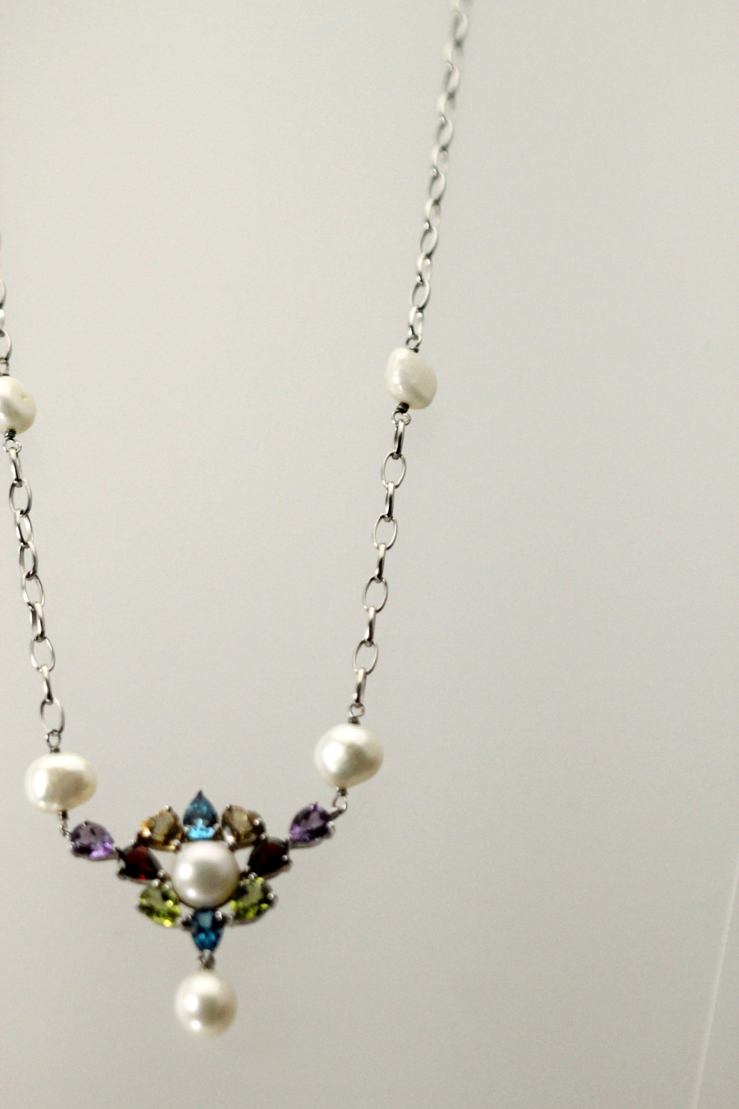 925 Sterling Silver Multi Colored Stones & Pearls 20″ Necklace 17 Grams NEC5402
