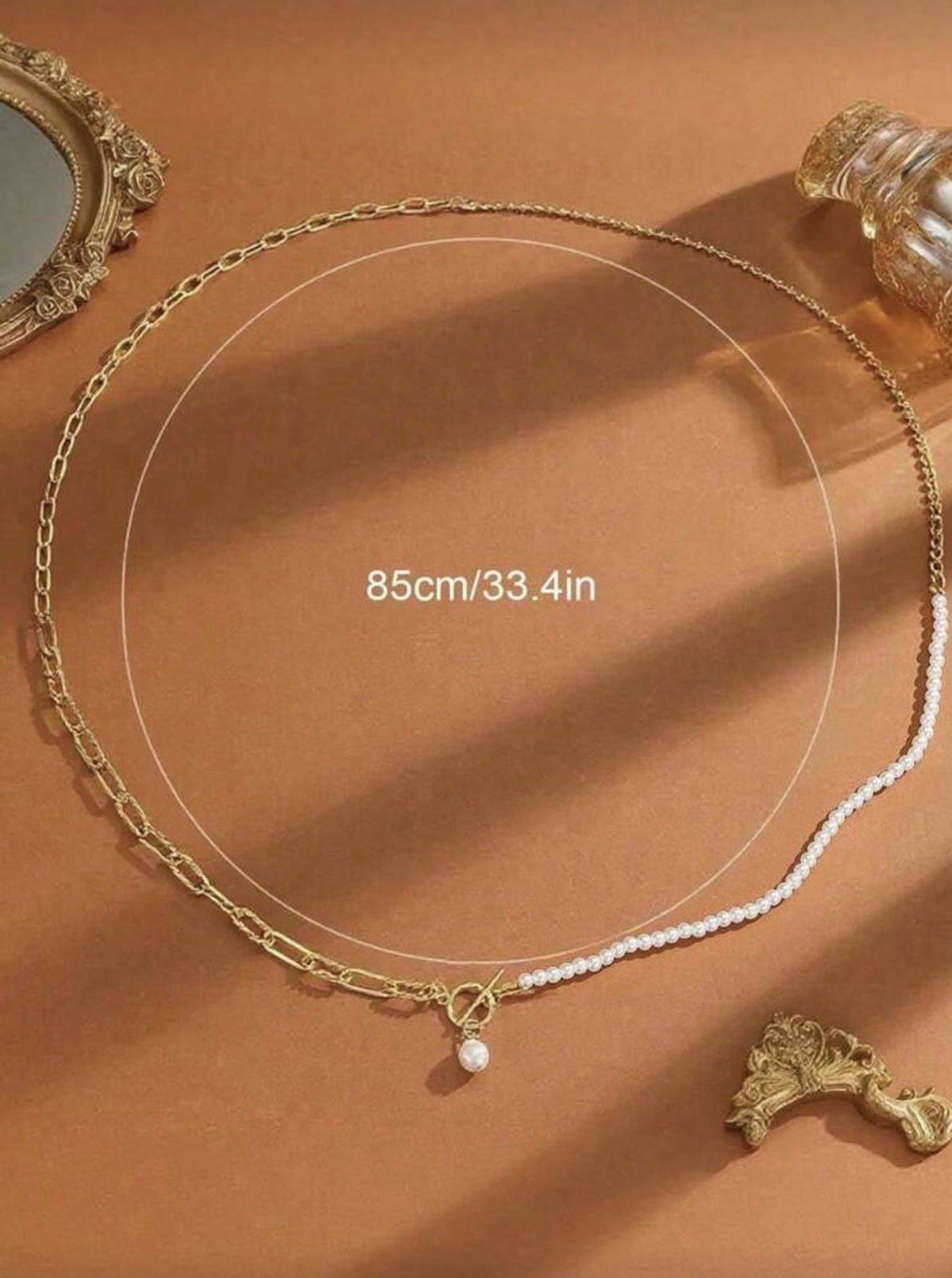 Vintage Baroque Pearl & Paperclip ChainNecklace – Elegant Toggle Clasp