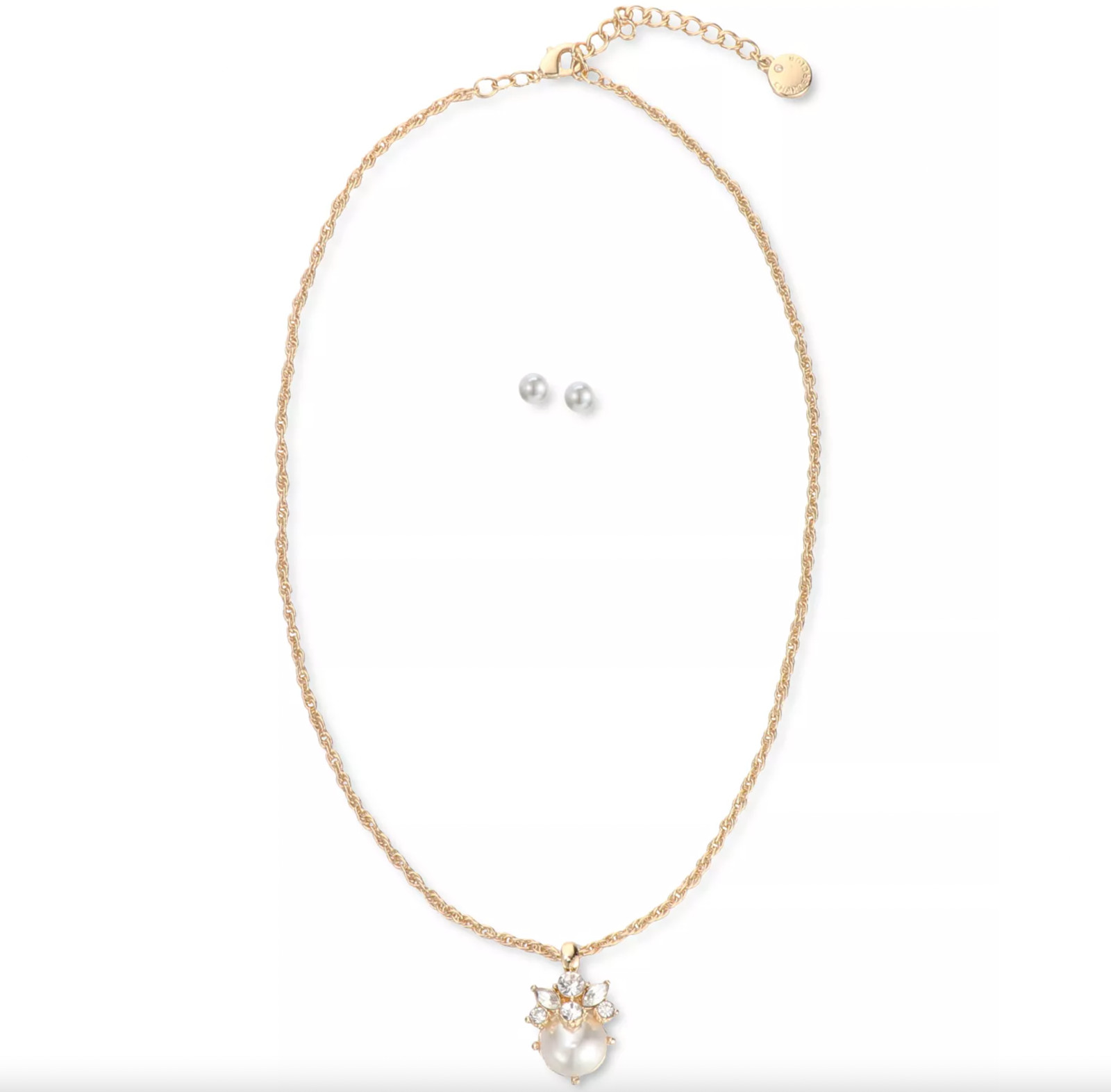 CHARTER CLUB GOLD-TONE PEARL IMITATION STUD EARRINGS & PENDANT NECKLACE SET NIB