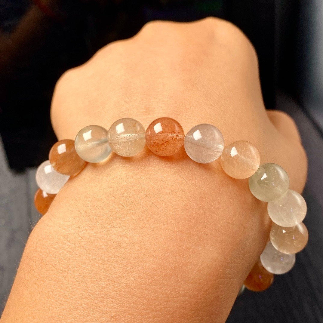 9.3 mm Natural Colorful Rutilated Quartz Bracelet healing Lucky Wealth Health