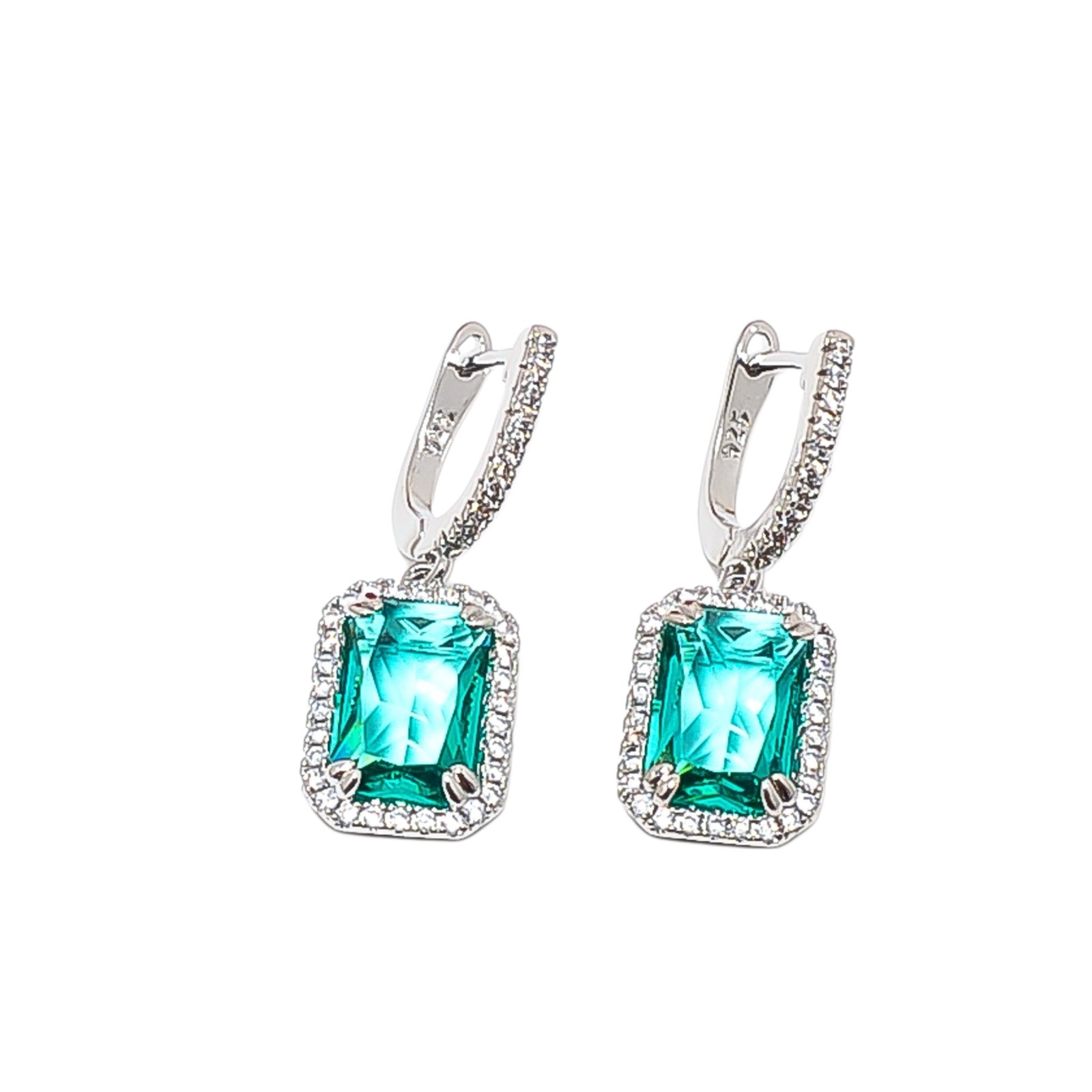 Apatite & Cz 925 Sterling Silver Halo Earring 1.25″ E148824