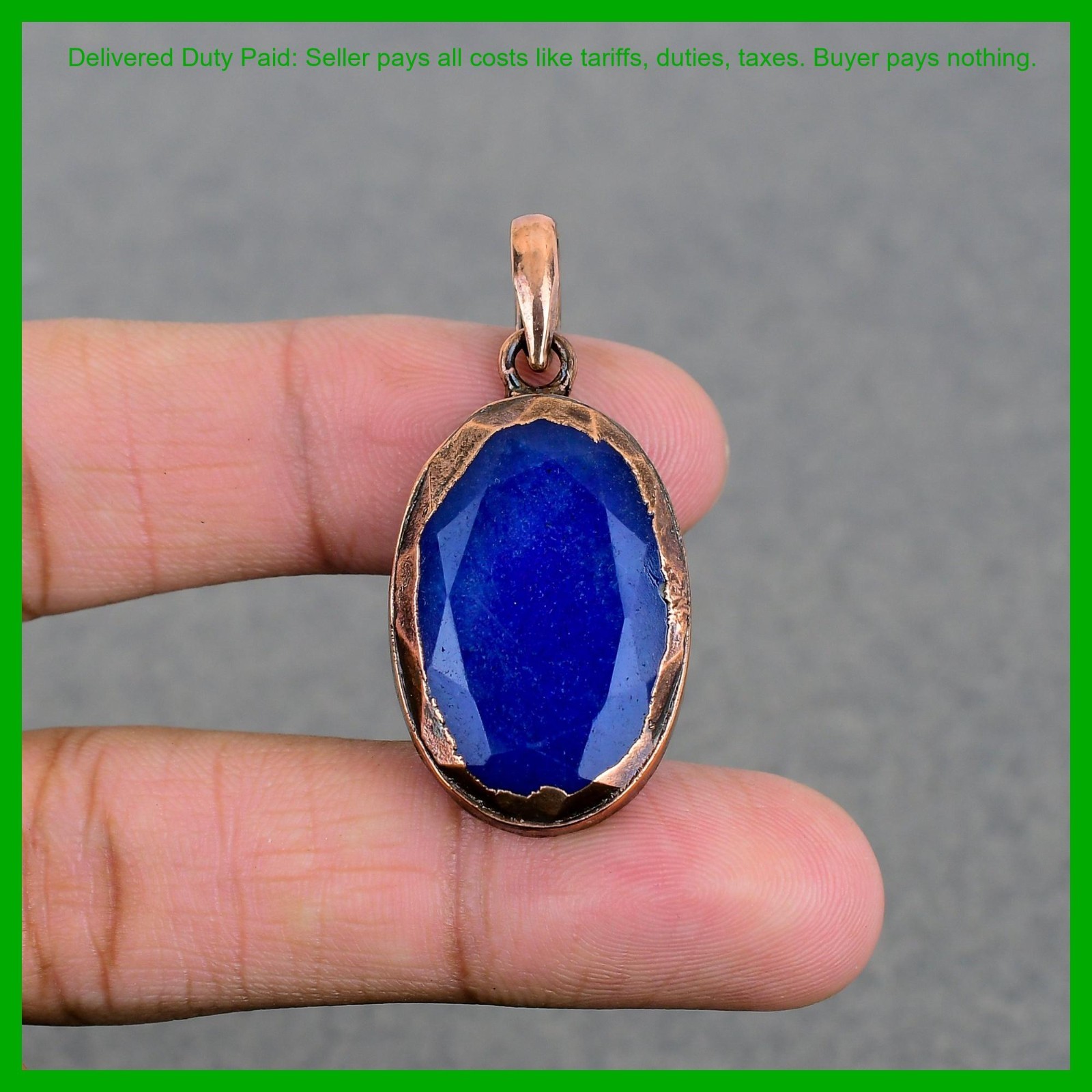 Thanks Giving Day Sale Blue Saphire Gemstone Bezel Electroformed Pendant Copper