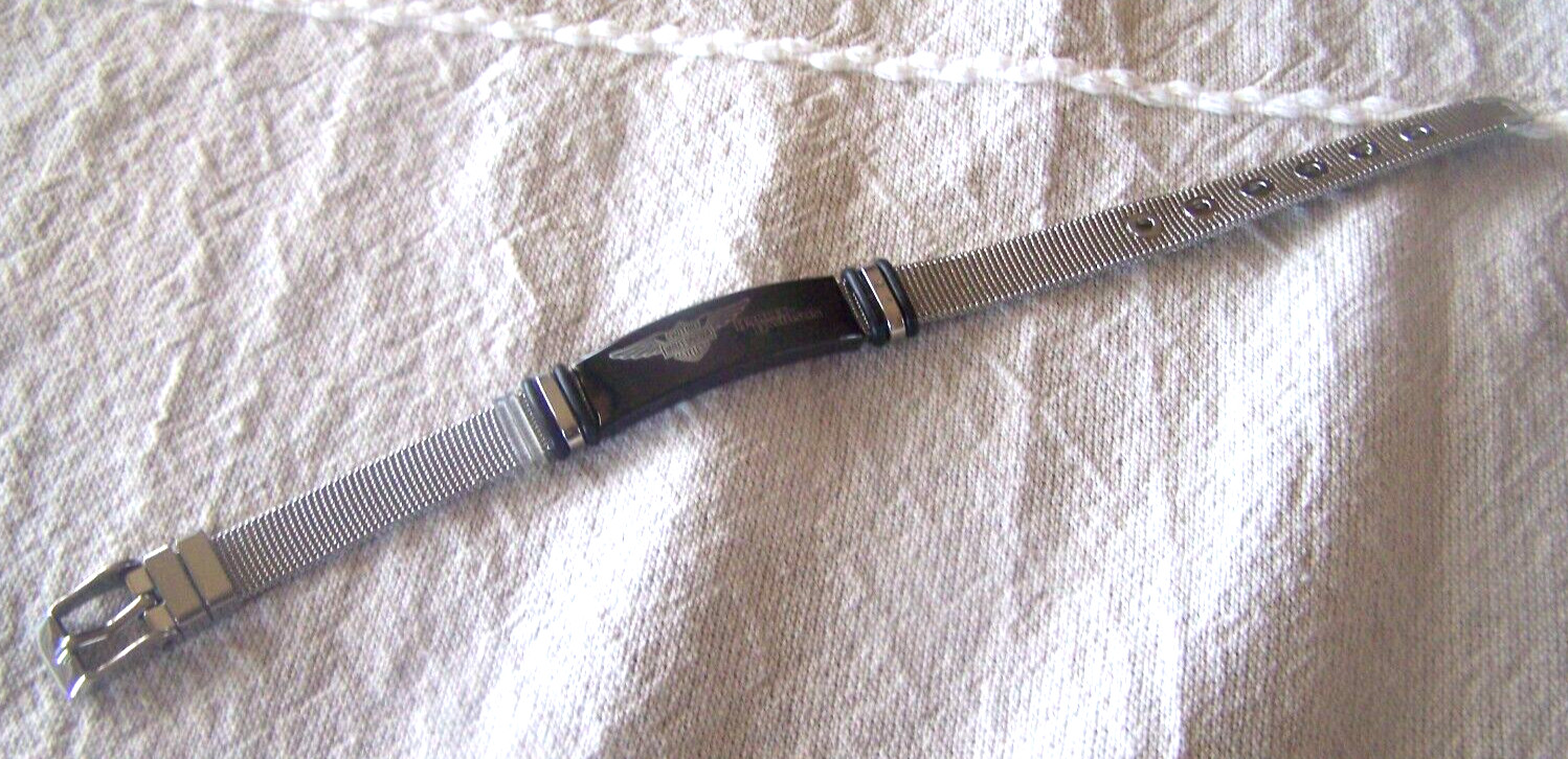 Harley Davidson Black Silver Metal Mesh Bar Shield Wings Adjustable Bracelet NOS