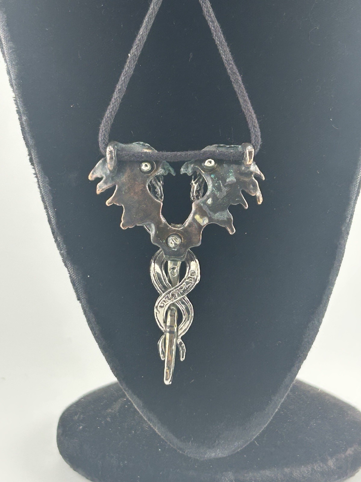 Vtg Double Dragon Goth Gothic Spirit Pendant Necklace UK Made