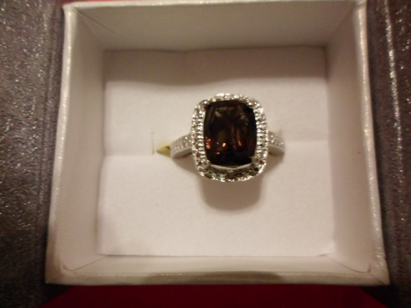 Brazilian Smokey Quartz Cushion Solitaire Ring in Platinum OverlaySize 7-3.11CTW