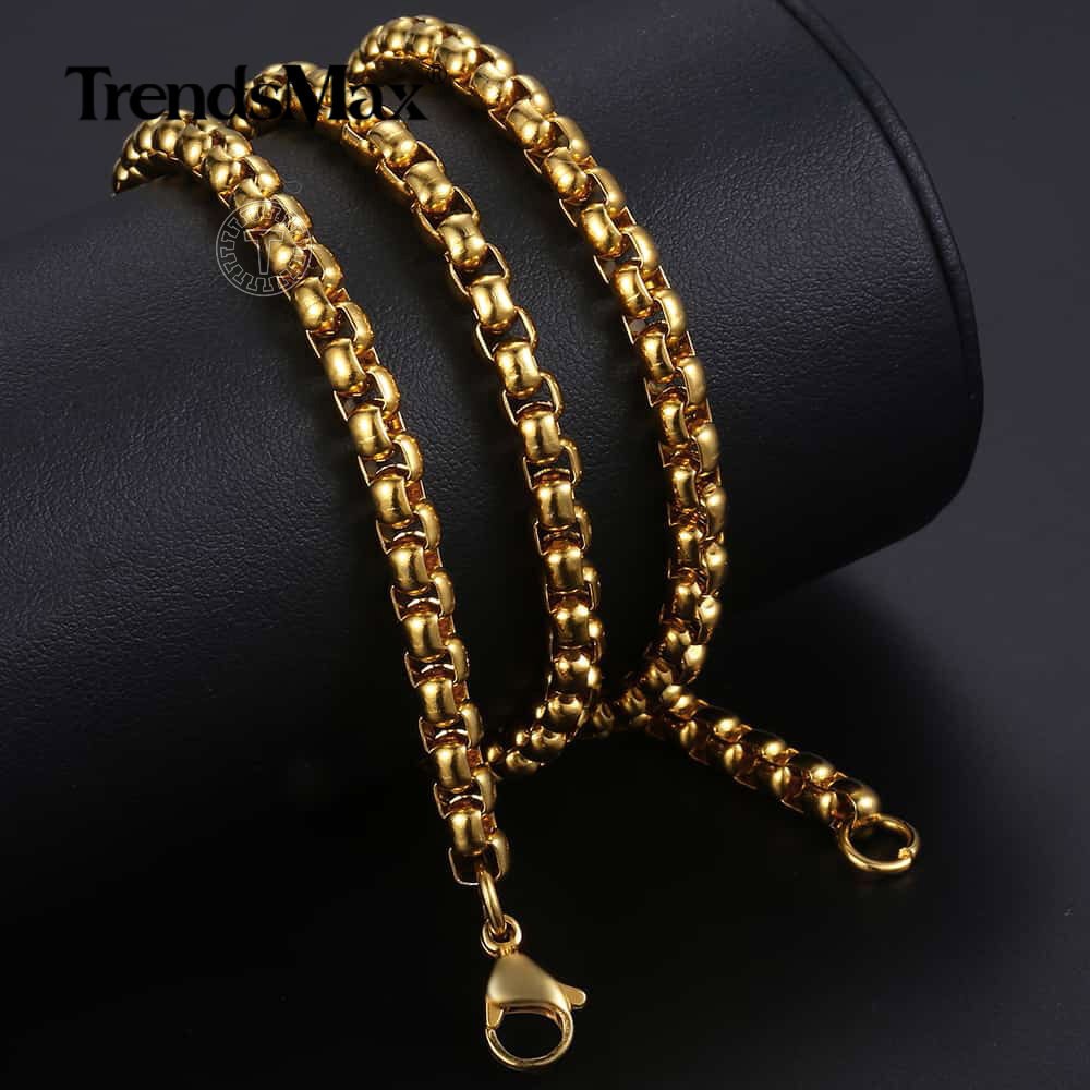 2/3/4/5MM Gold Plated Round Box Chain Necklace Choker Link Men Women 18-30″