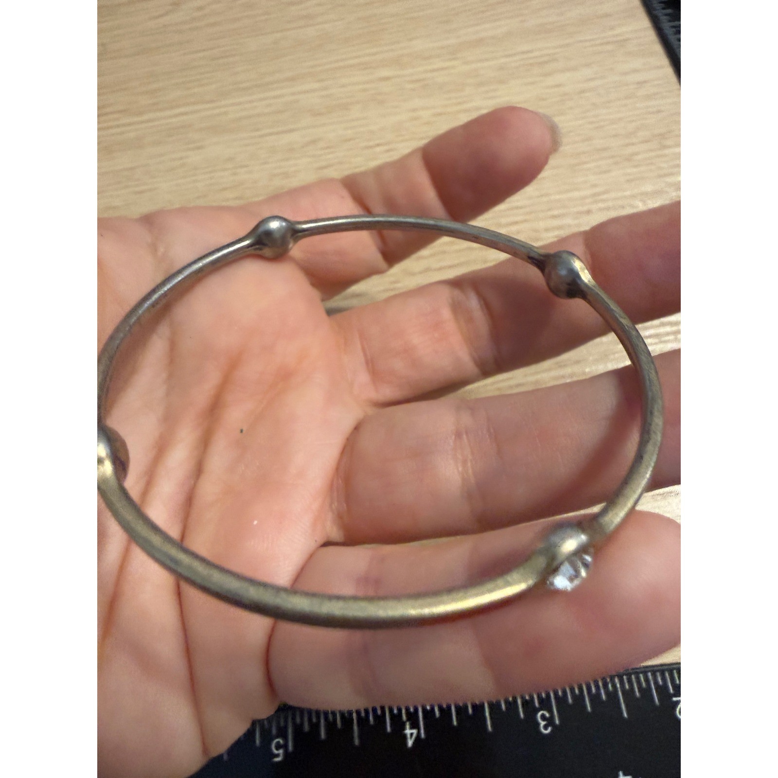 Vintage Silver Tone Rhinestone Bangle Bracelet Minimalist Stackable Hallmarked S
