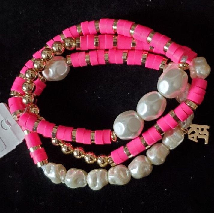 Karl Lagerfeld Paris Gold Plated Faux Pearl Strand Bracelet 3-Pc Set Pink J2