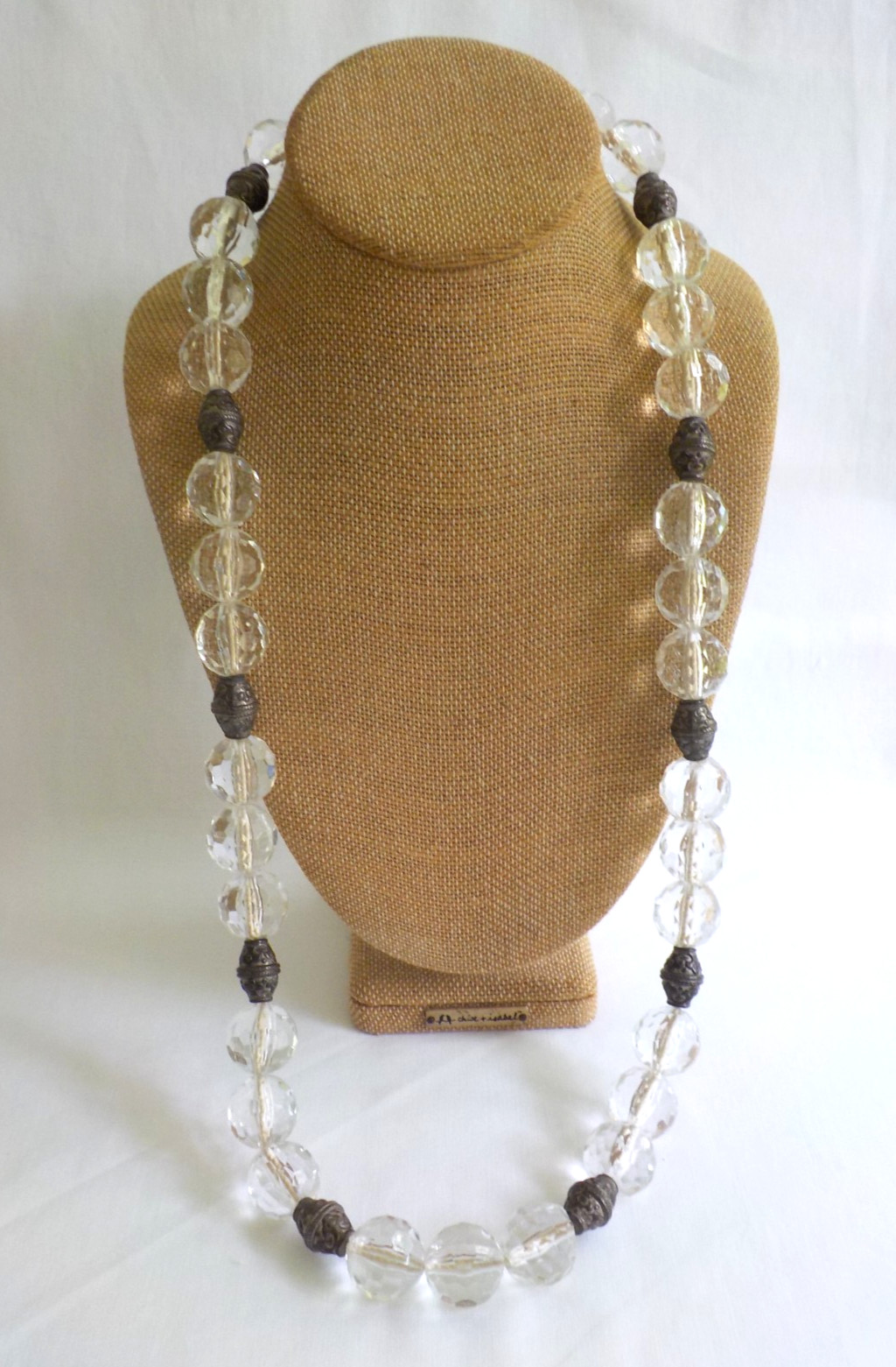 Clear Round Faceted Ball Bead Necklace Plastic Acrylic Silver Tone Metal NoClasp