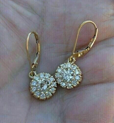 2Ct Round Simulated Diamond Women’s Dangle/Drop Earring 14k Yelllow Gold Plated
