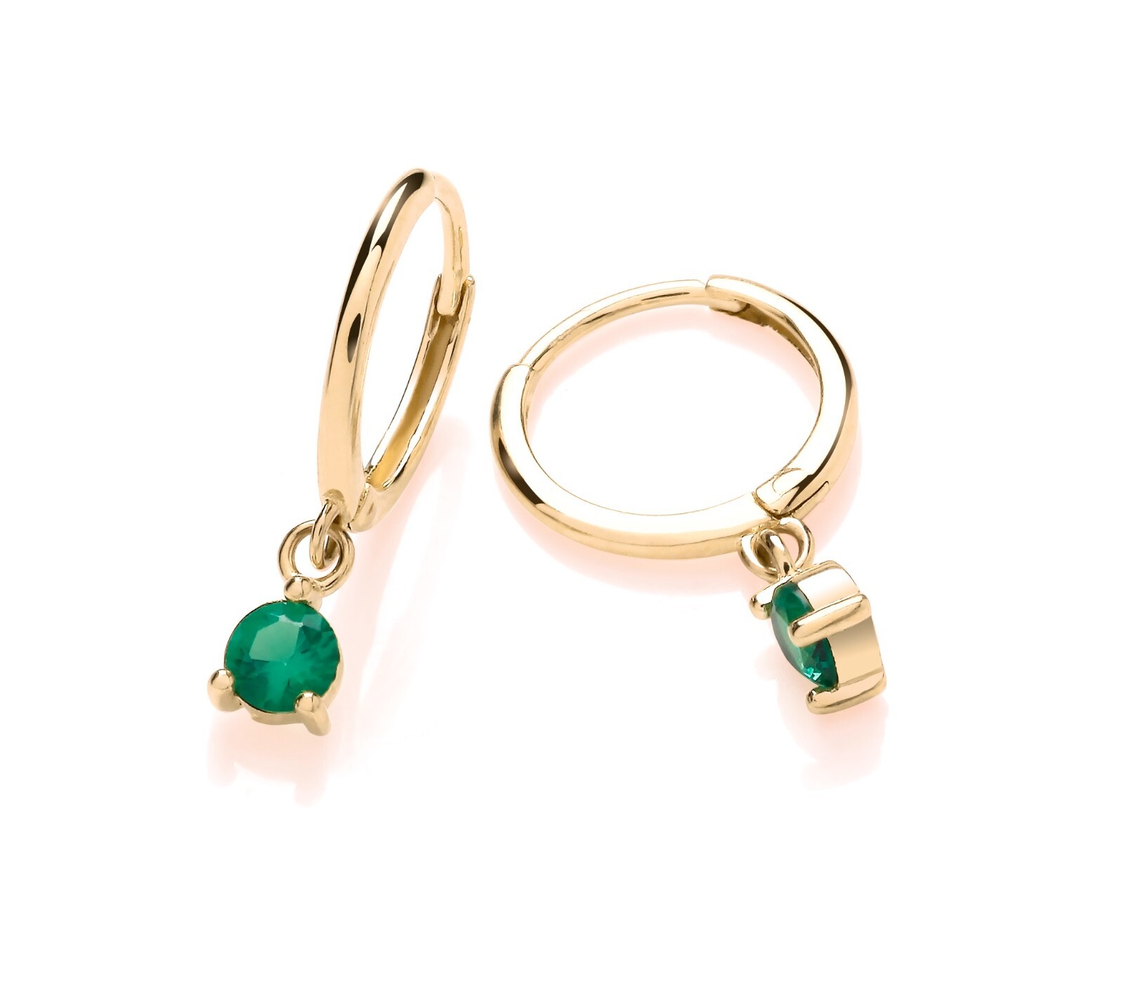 9ct Yellow Gold Simulated Emerald Sleeper Drop Hoop Earrings – May Birthstone