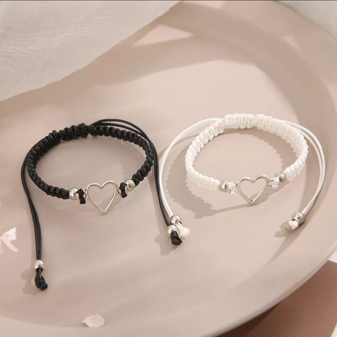 2pc Open Heart Couple Bracelet Braided Hemp Fashion Jewelry 18-5