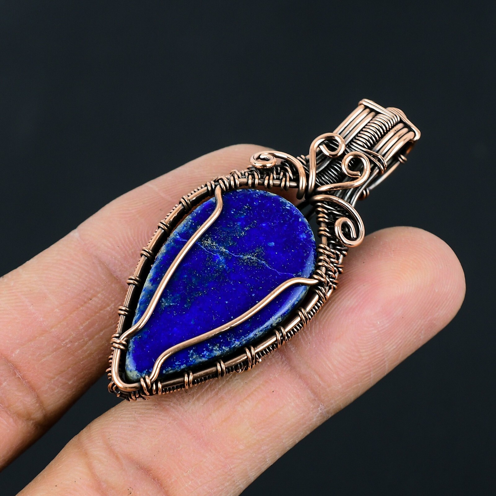 Lapis Lazuli Gemstone Handmade Copper Wire Wrapped Pendant Jewelry LC-222