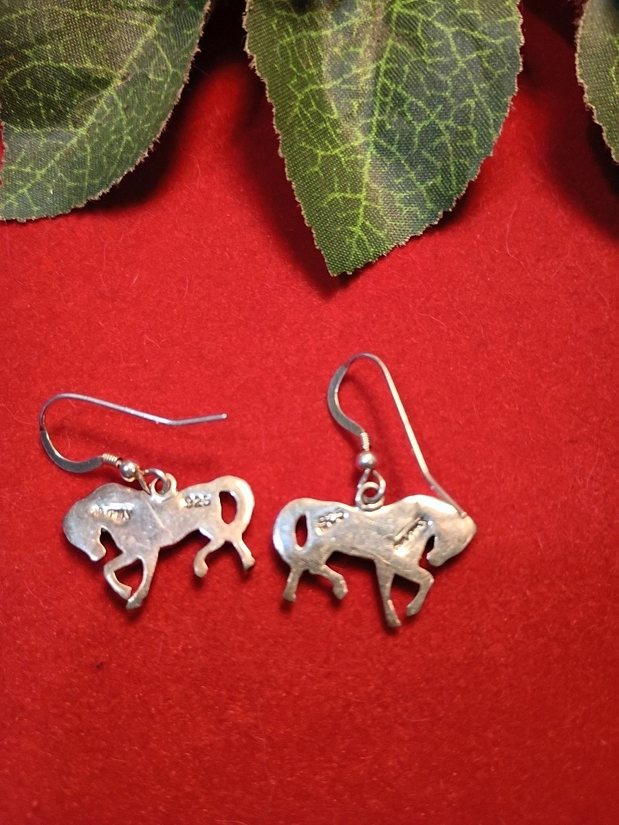 Vintage Mexican 925 Sterling Silver Turquoise Inlay Horse Pendant & Earrings Set