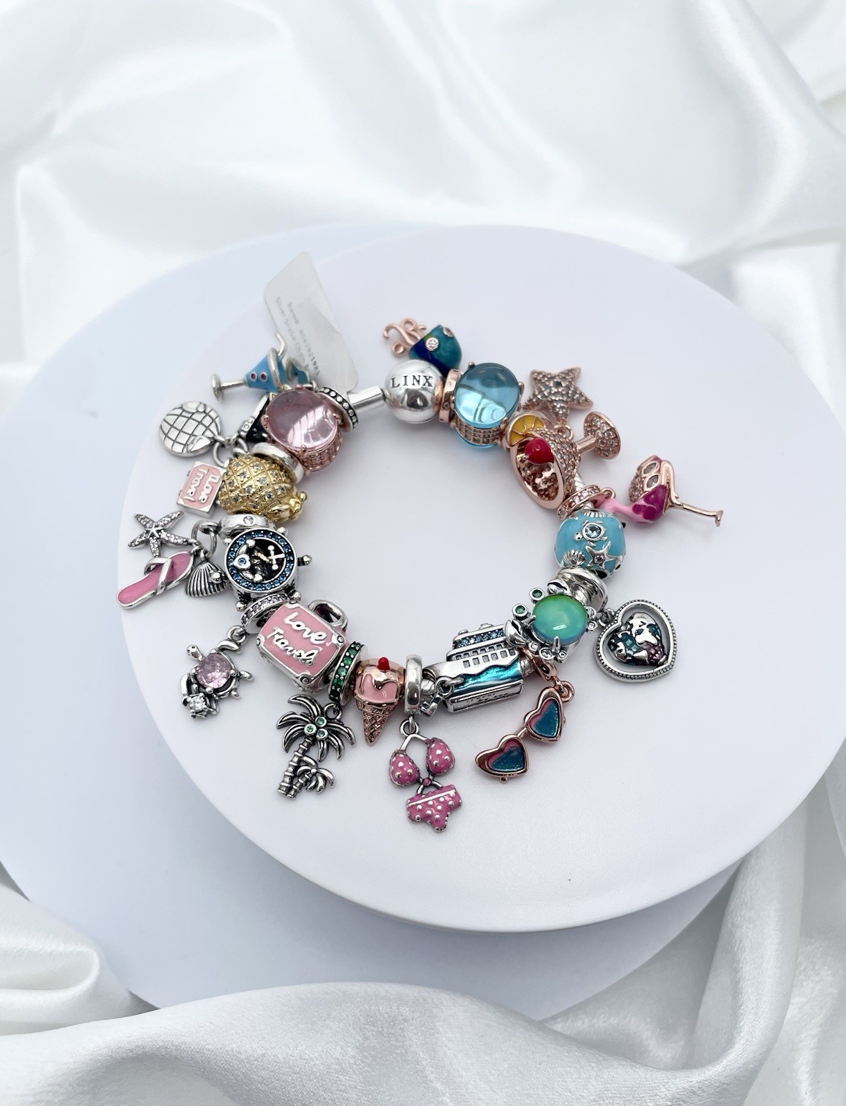 Linx Snake Chain Bracelet with Cruise Travel Vacation Beach Cruise Themed Charms