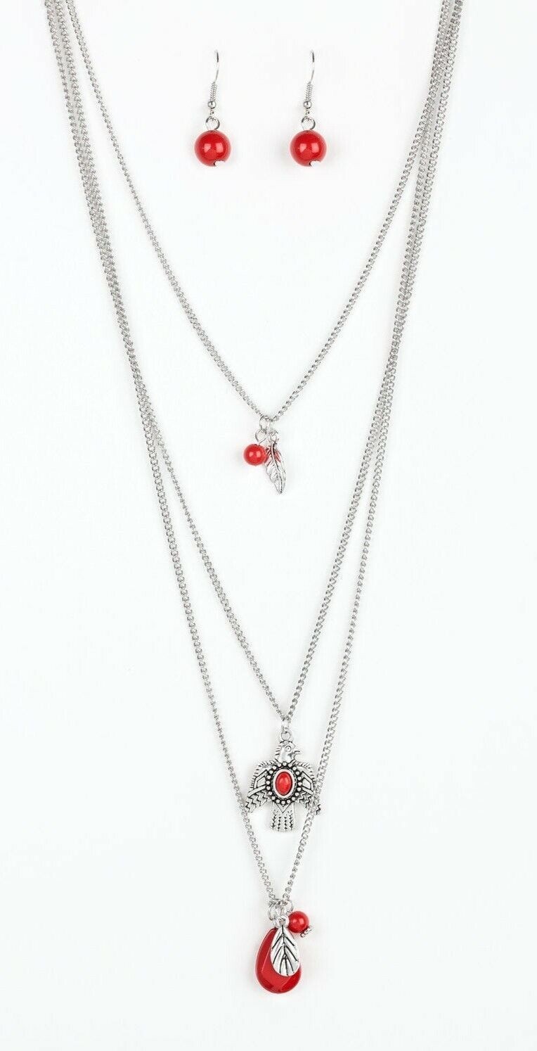 Paparazzi Jewelry Long Necklace~~Soar With The Eagles Red Necklace