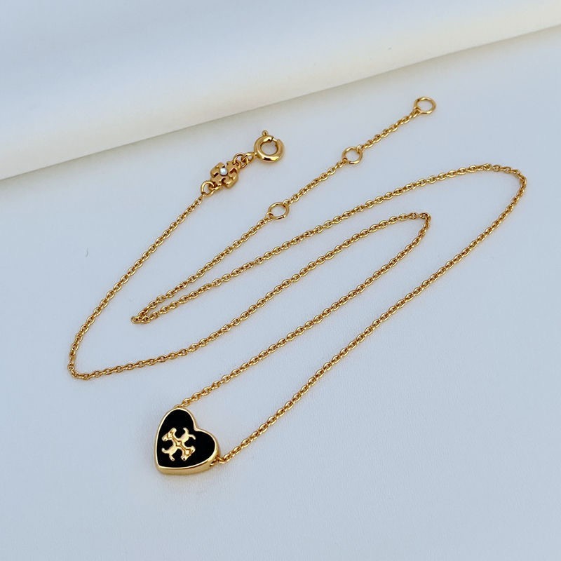 New Tory Gold & Black Heart Necklace with Jewelry Pouch Size:45cm