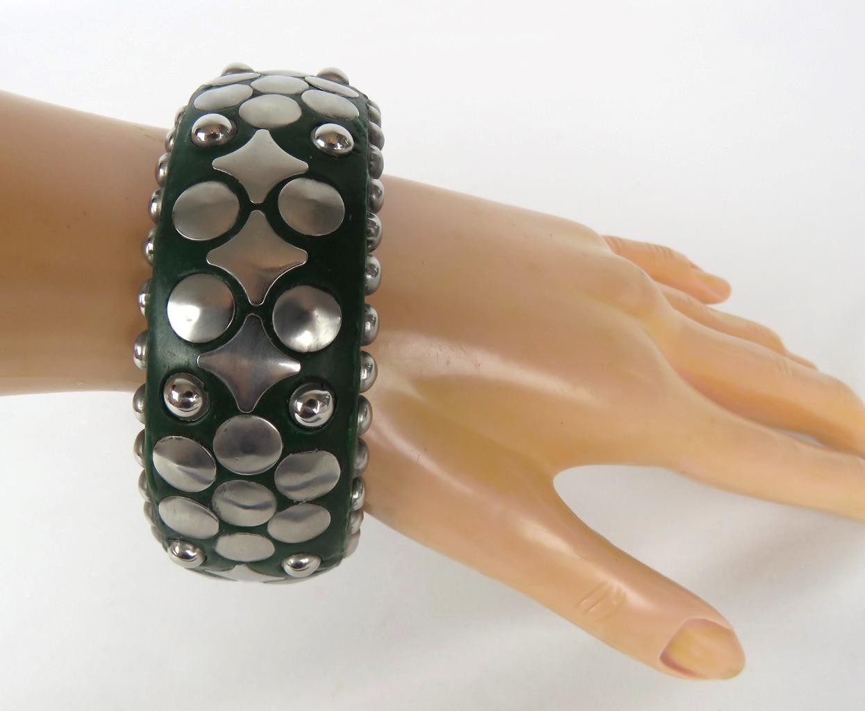 Wrist Bangle Bracelet Gothic Studded Wide Punk Green Antika Collection Gift