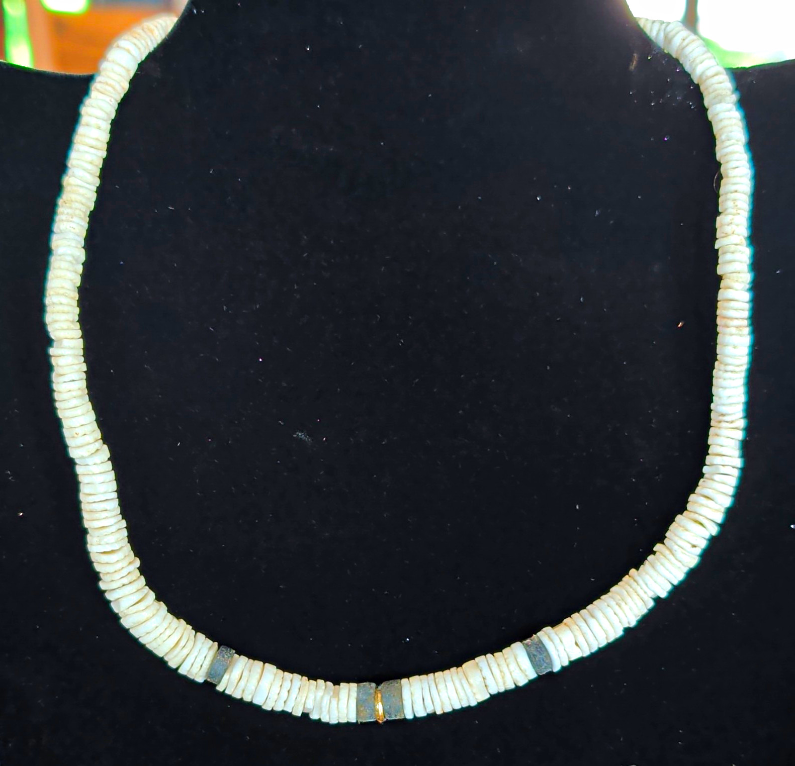 White Puka Shell Beaded Choker Necklace Handmade Barrel Clasp Beach