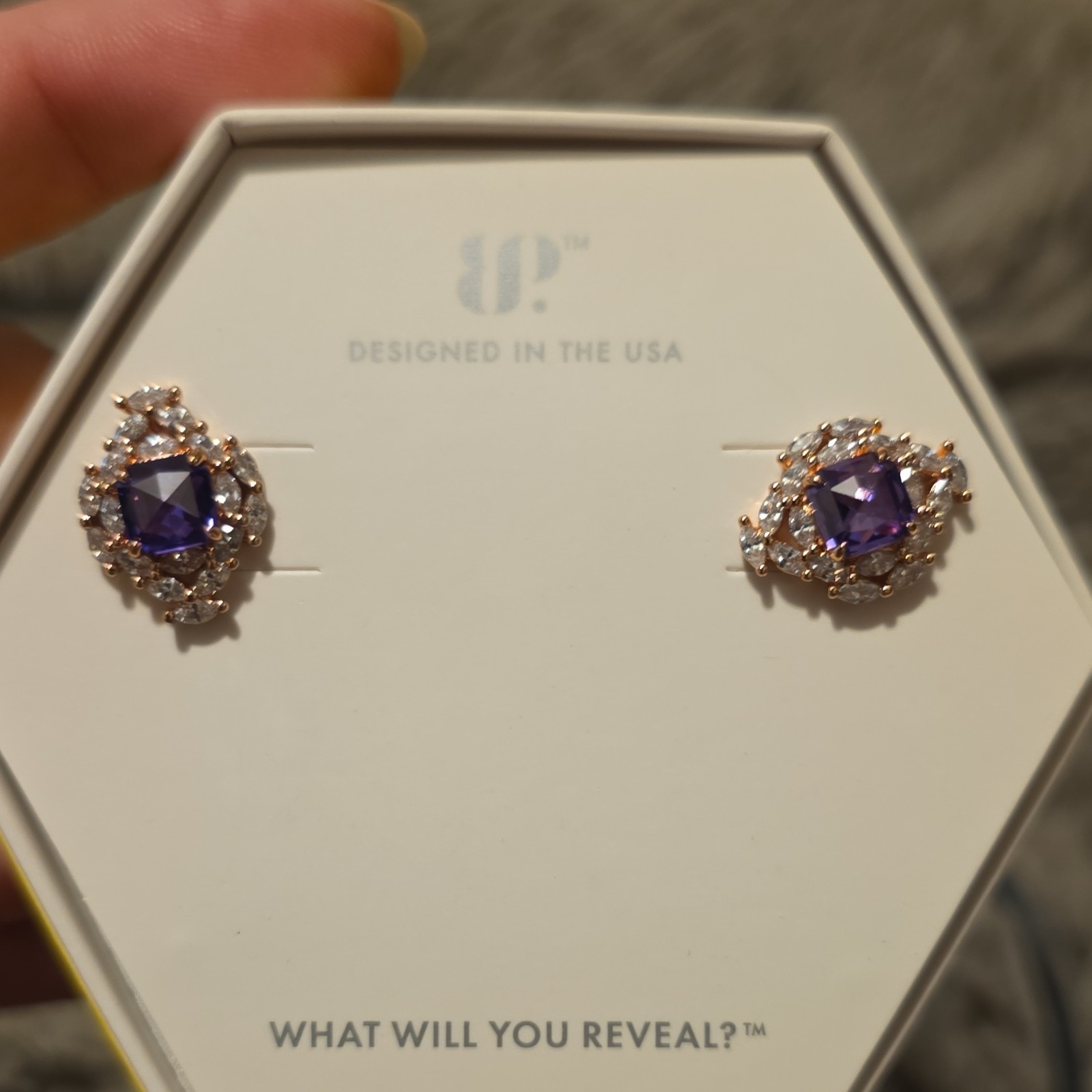 BP Stud Earrings Rose Gold Plated Dark Purple Square CZ Butterfly ER14843