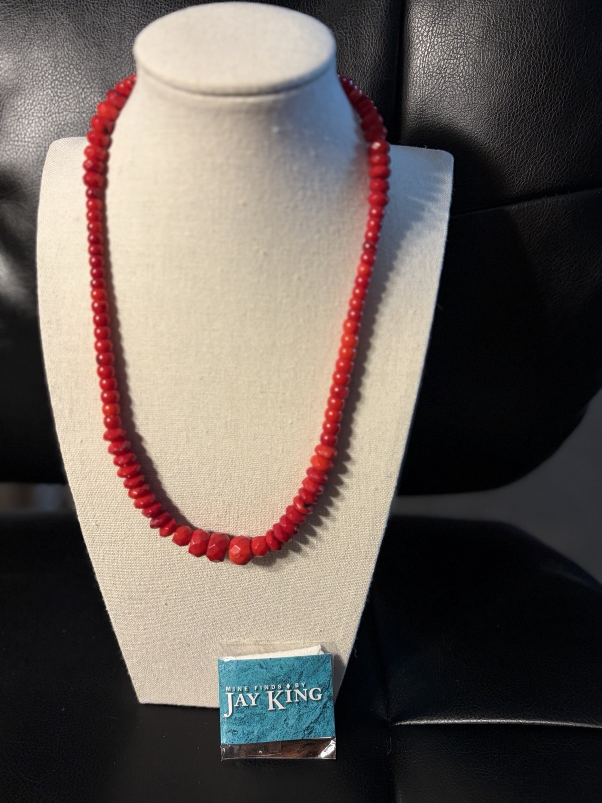 Jay King Red Bamboo Sea Coral Necklace Adjustable 925 Clasp