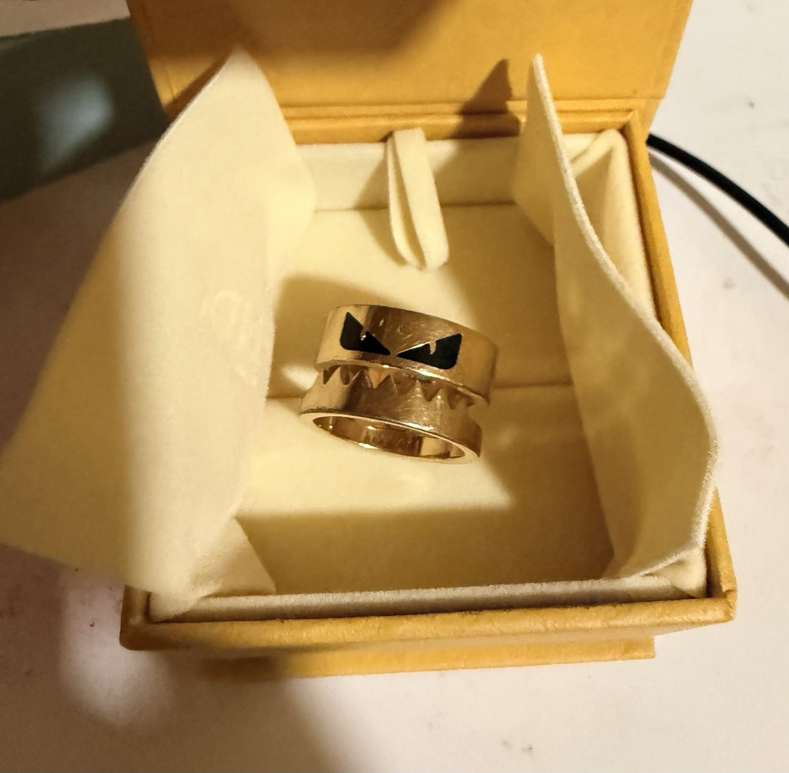 USED FENDI Gold Bag Bugs Monster Eye Ring Size S with box