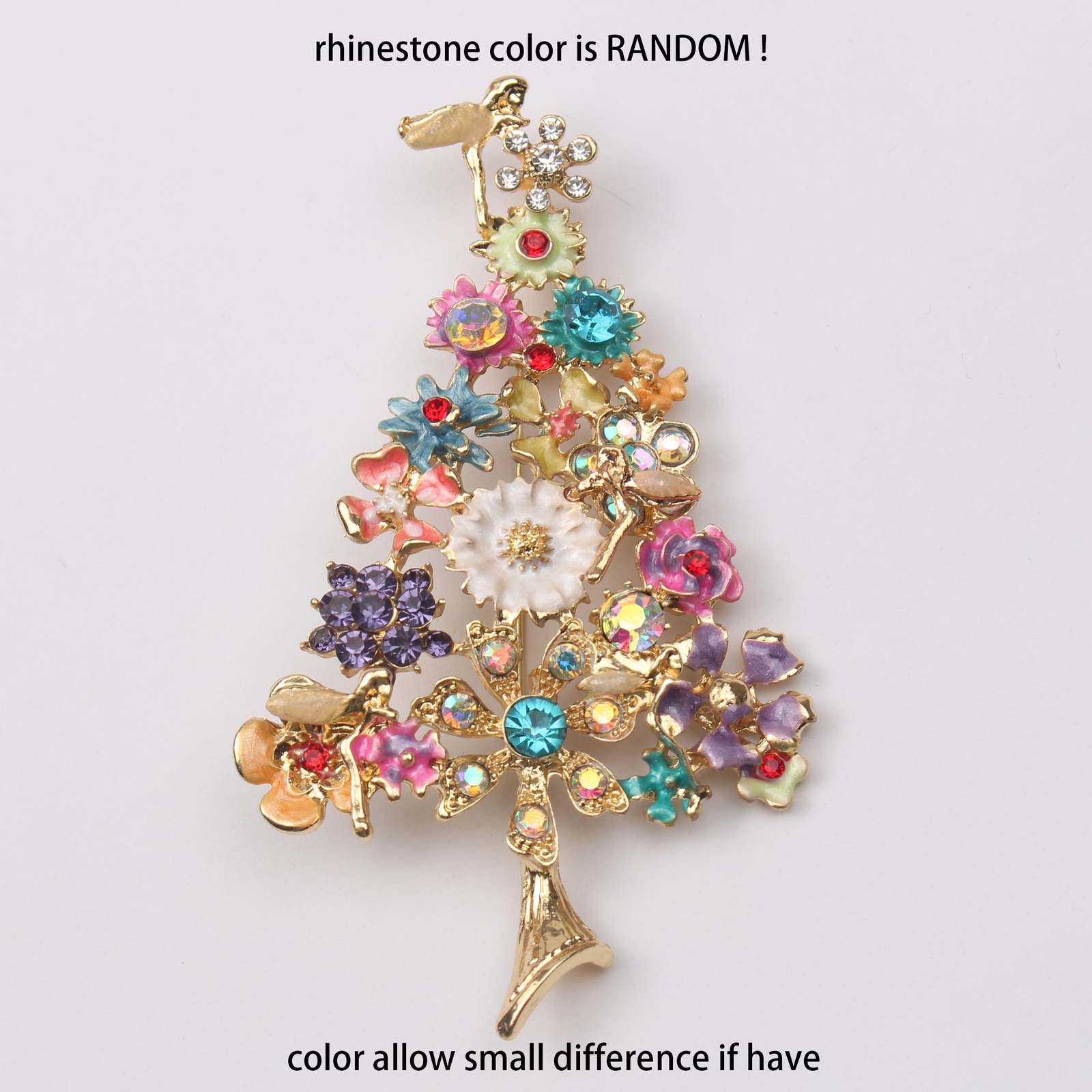 Colorful Christmas Tree Brooch with Rhinestone Corsage Accessory for Women