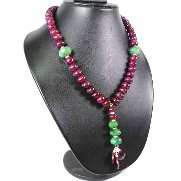 630 CTS NATURAL AFRICAN RUBY BRAZILIAN EMERALD CAB BEADED NECKLACE 21″ W PENDANT